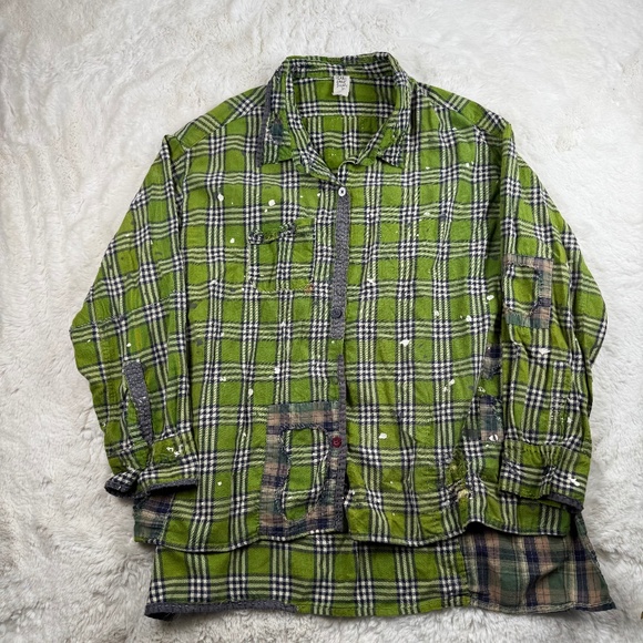 Magnolia Pearl Adison Workshirt in Ceylon Green Plaid Button & Snap Up High Low - Picture 1 of 8